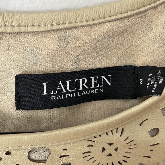 NWT Lauren Ralph Lauren Laser Cut Leather Peplum Top Women’s Size 2 - Picture 7 of 10